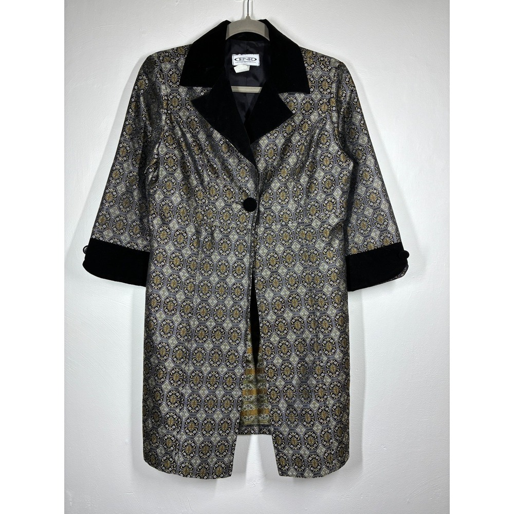 Vintage‎ 90s Metallic Brocade Blazer Jacket Small Whimsigoth Artsy Long Velvet
